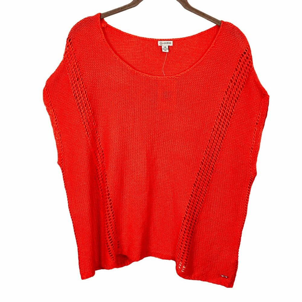 Guess Sweater Top Hot Coral Size Large Dolman Short Sleeve Oversized Size Large